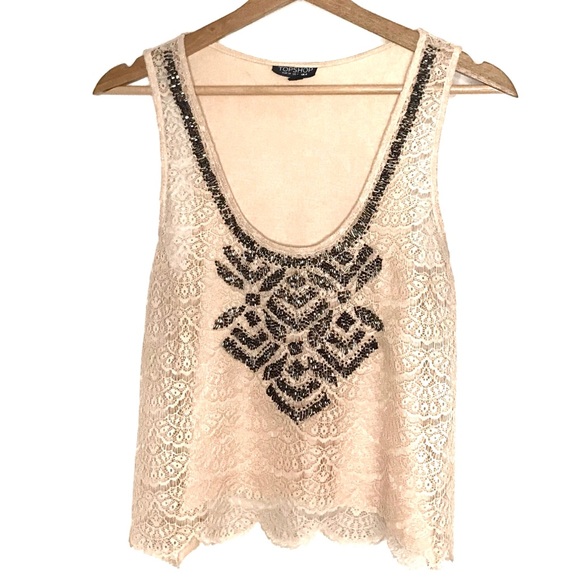 Topshop | Sheer Beaded Lace Crop Top (US 2)